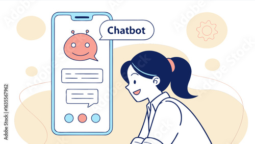 Chatbot ai assistant on mobile phone interacting with woman for customer service and support automation