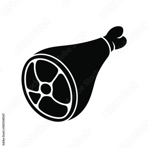 Black silhouette of a cured ham leg on a white background