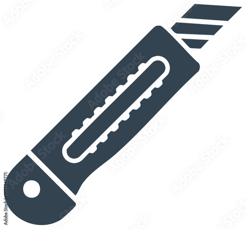 Retractable utility knife solid glyph icon. Box cutter tool with snap off blade vector illustration for office and crafts.