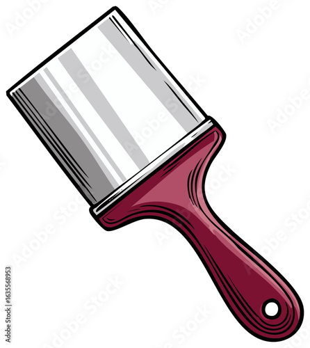 Cartoon illustration of a paint scraper tool with a red handle