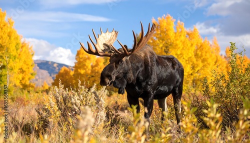 Majestic moose in autumnal aspen grove