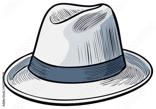 Retro grey fedora hat with blue band a classic stylish headwear accessory vector art