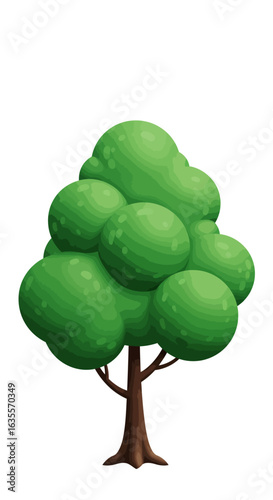 Cartoon-style tree with rounded green foliage and a brown trunk