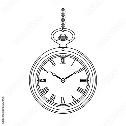 Vintage pocket watch with roman numerals on a chain