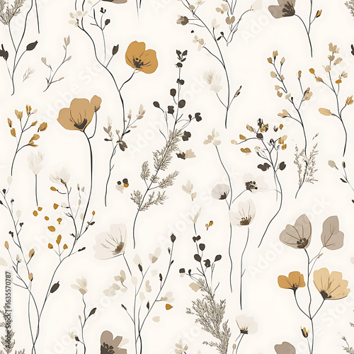 Floral or leaf pattern background suitable for wallpaper, fabric, or decorative design. Soft colors and natural style, ideal for digital and print use.