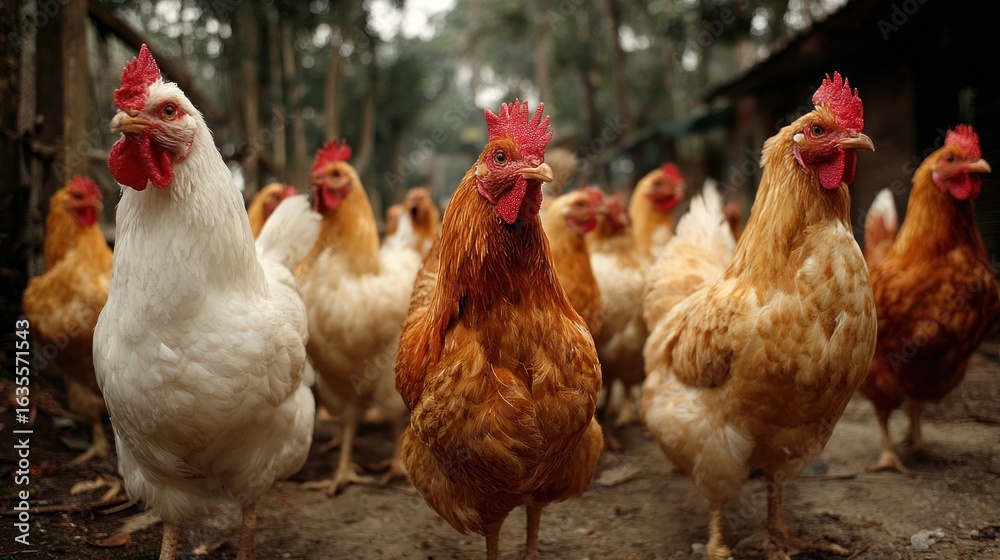 Fototapeta premium Group of chickens outdoors