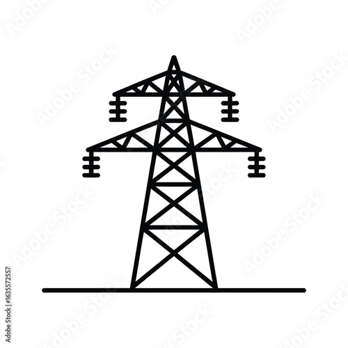 Simple black and white icon of a high voltage electricity pylon