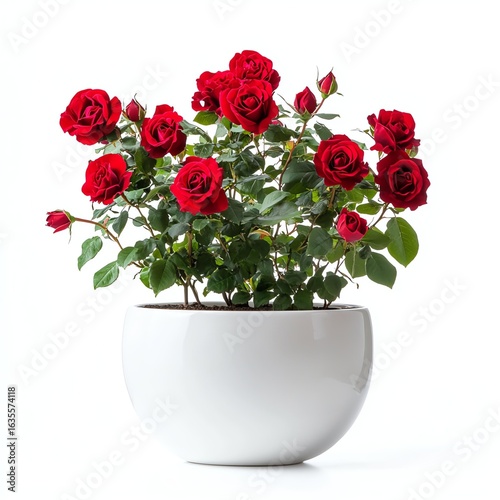 Blooming Rose Bush in Round Ceramic Planter - Vibrant Blooming Rose Bush Photo for Blooming Rose Bush Lovers