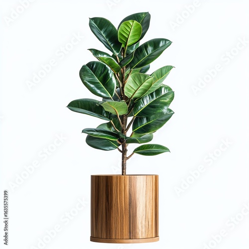 Tall Rubber Fig Plant in Wooden Planter - Elegant Tall Rubber Fig Image for Tall Rubber Fig Admirers