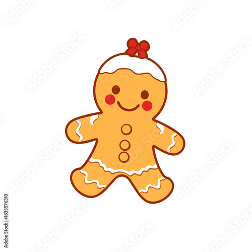 gingerbread man with smiley face cookie isolated on white background