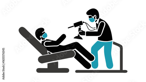 Dental care dentist visit illustration showing patient and doctor with mask and dental equipment treatment