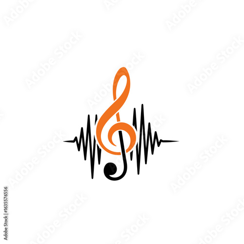 A modern and professional logo with a melodic theme, combining the treble clef with sound waves. It uses a contrasting black and orange color palette for a dynamic and vibrant look.