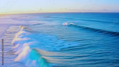 Crashing ocean waves with turquoise water and golden sunset light surf Vector illustration of