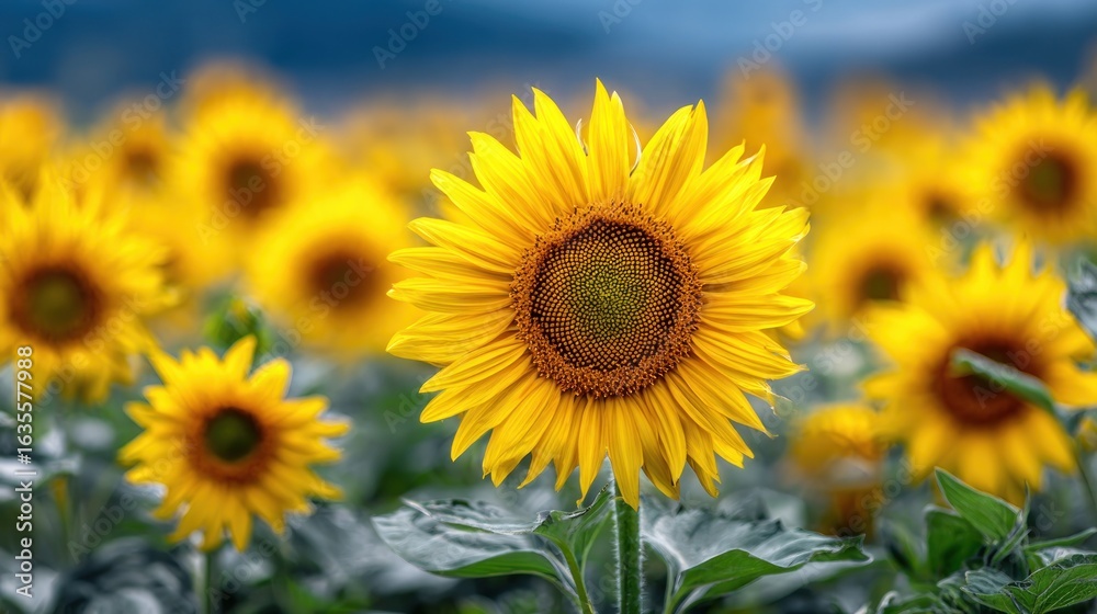 Fototapeta premium Bright yellow sunflowers field