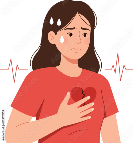 modern detailed professional high quality Woman Holding Her Chest with a Broken Heart
