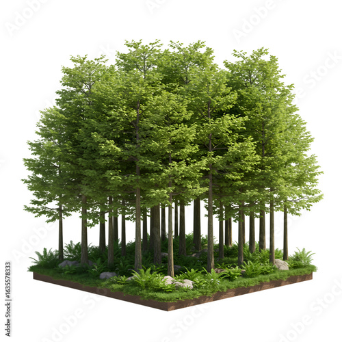 Realistic Image of a Dense Green Forest with Lush Foliage and Transparent Background