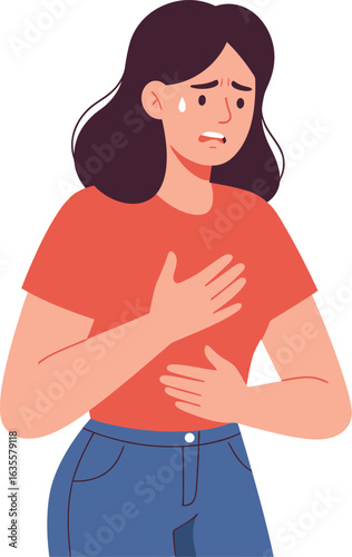 detailed professional high quality Illustration of a Woman Holding Her Chest in Pain