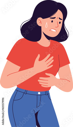 elegant modern detailed professional high quality Cartoon Woman Holding Her Chest in Distress