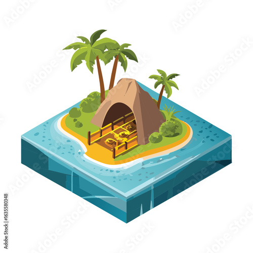  Isometric Treasure Island with a Hidden Cave