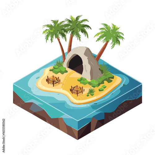 A Small Island with a Hidden Cave Entrance