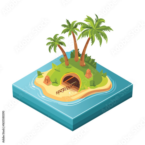 Isometric Tropical Island with Cave