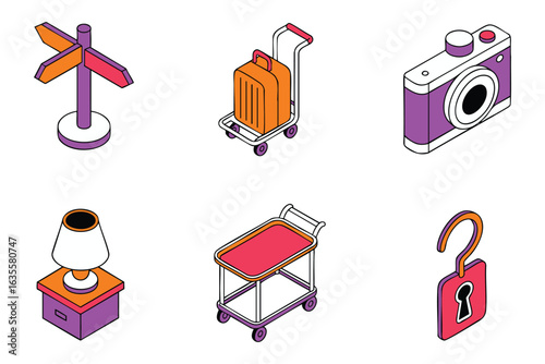 Isometric Icon Set Travel Fashion and Photography