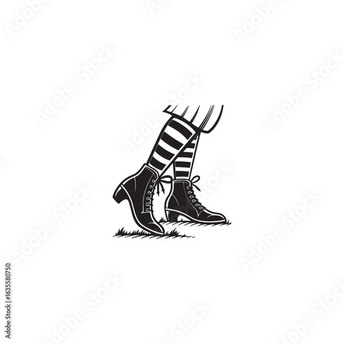 black silhouette vector of classic witch boots, black vector witch boot.