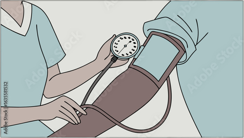 Blood pressure check illustration for medical health care and wellness monitoring and diagnostic measurement
