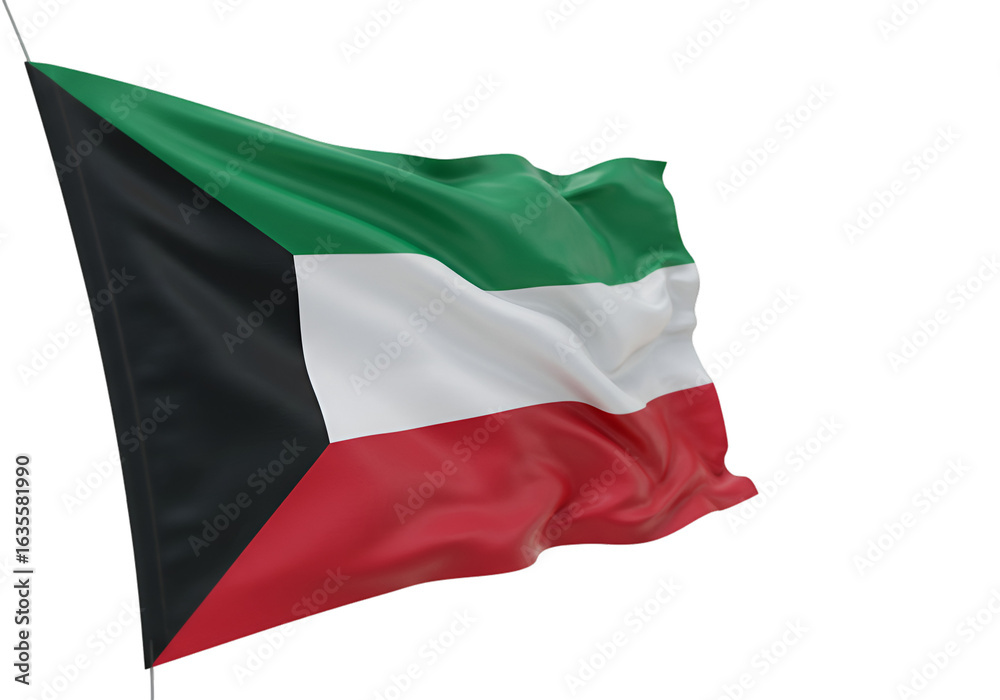 Realistic Render of Kuwaiti Flag Waving on Isolated Transparent Background Realistic Render of Kuwaiti Flag Waving on Isolated Transparent Background