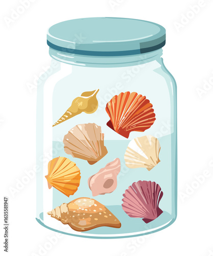 Glass Jar Full of Beautiful Seashells