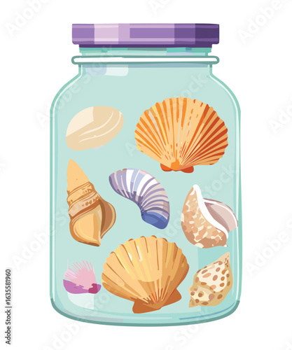 Glass Jar Full of Beautiful Seashells