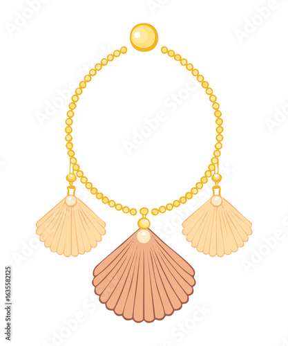 Golden Necklace with Shell Pendants and Bead