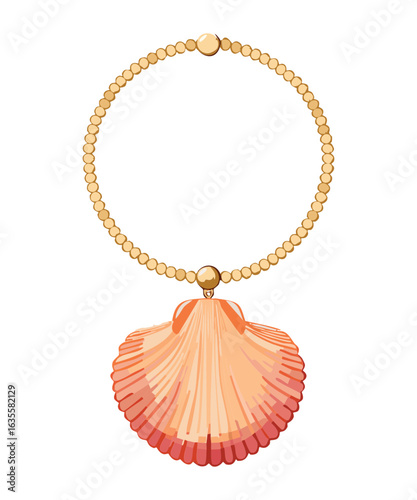 Gold Rope Necklace with Shell Pendant