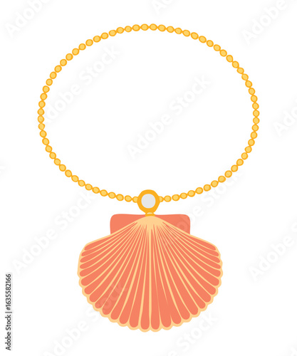 Gold Necklace with Pink and Shell Pendants