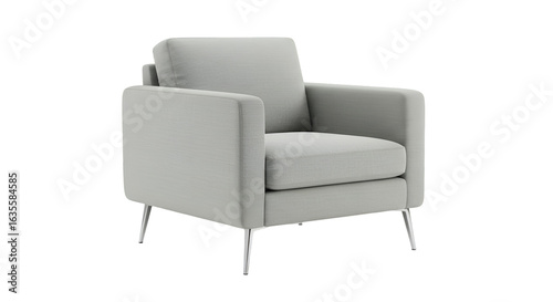 Realistic 3D Render of Gray Chair with Metal Legs on Transparent Background