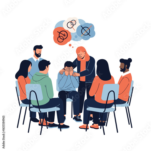 A supportive group session for individuals facing emotional distress and mental health challenges together