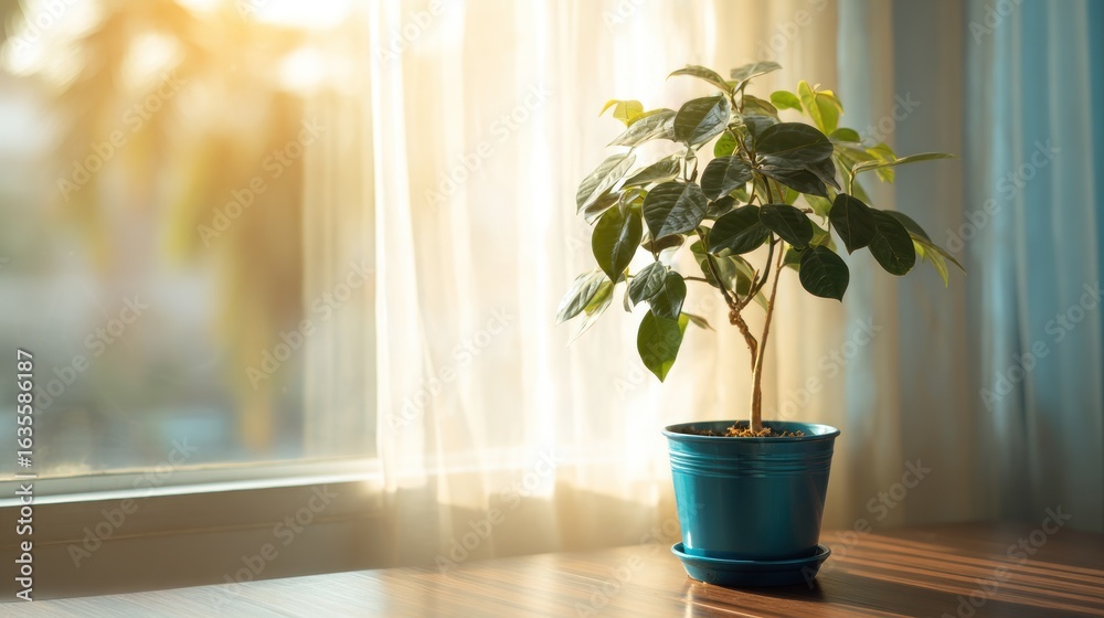 Fototapeta premium Indoor plant by window sunlight