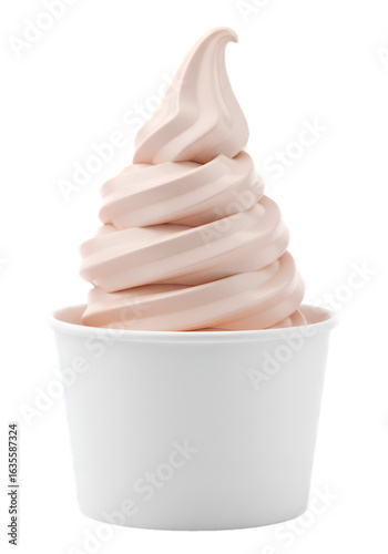 Realistic Image of Soft Serve Ice Cream in White Cup Isolated on Transparent Background