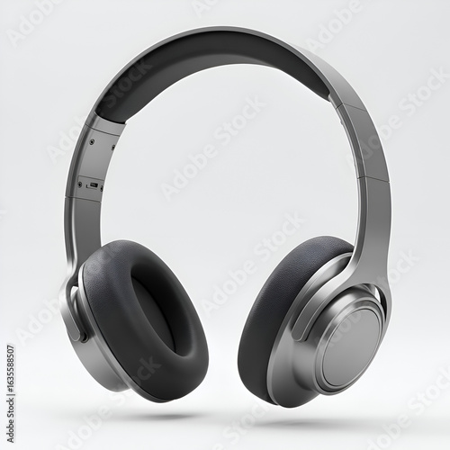 Realistic 3D Render of Silver Headphones on White Background