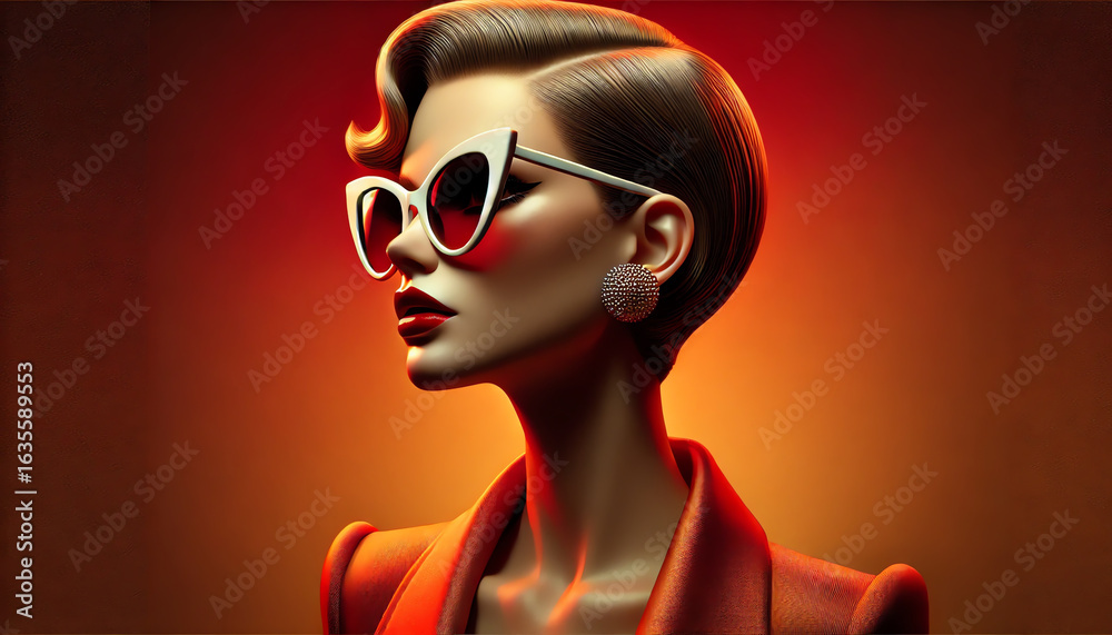 custom made wallpaper toronto digitalA fashionable woman in profile against a smooth, vibrant gradient background in shades of red and orange