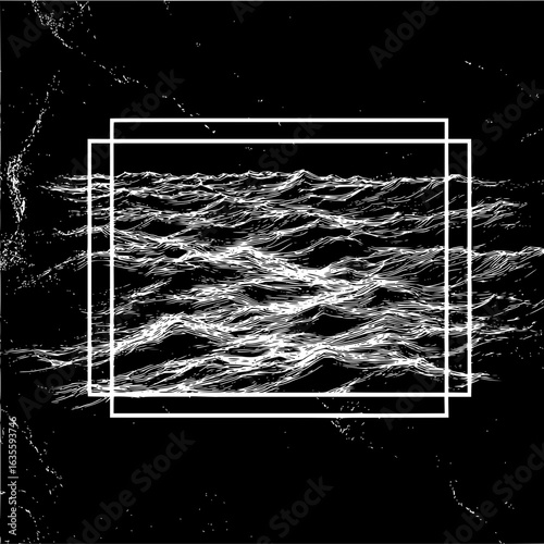 Black and white ocean waves sea water abstract frame design monochrome seascape nautical art illustration 100 char