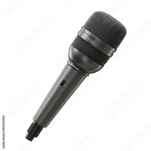 Realistic 3D Render of a Black Microphone Isolated on Transparent Background