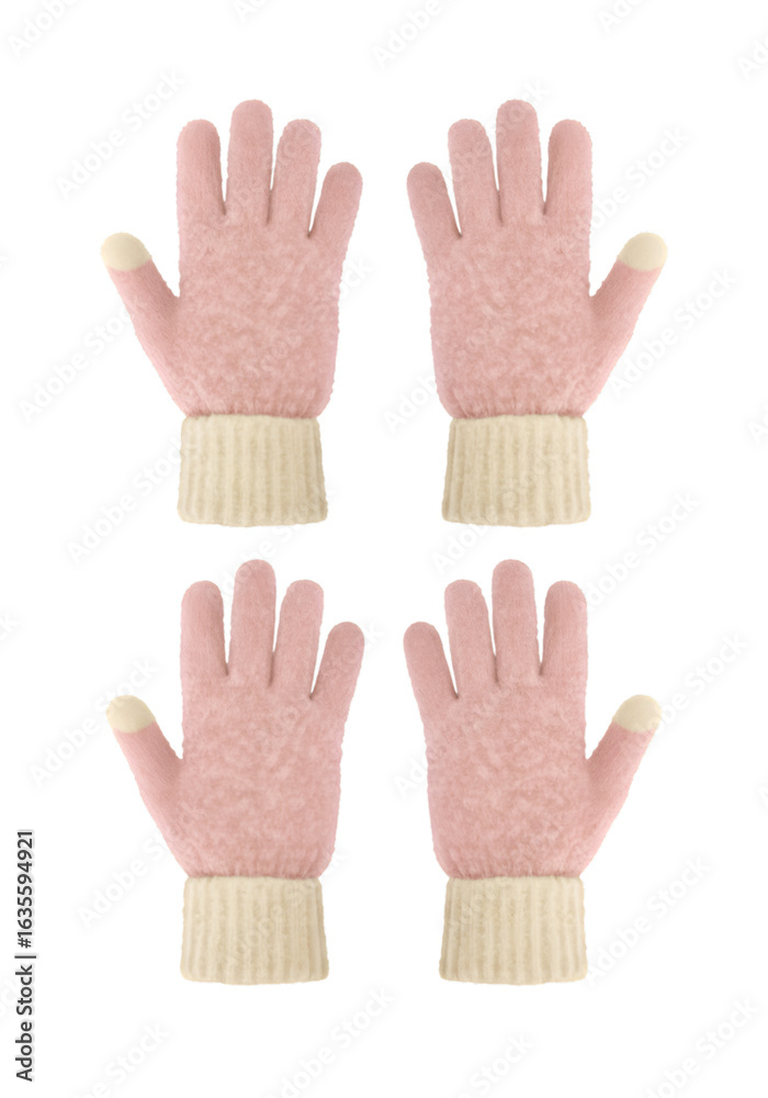 Obraz premium Realistic Pink Knitted Winter Gloves Isolated on a Transparent Background