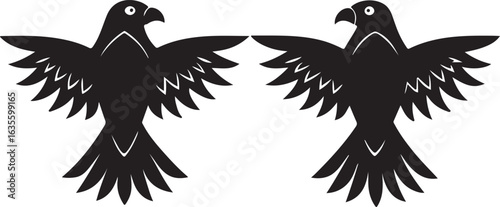 Symmetrical black hawk emblem illustration