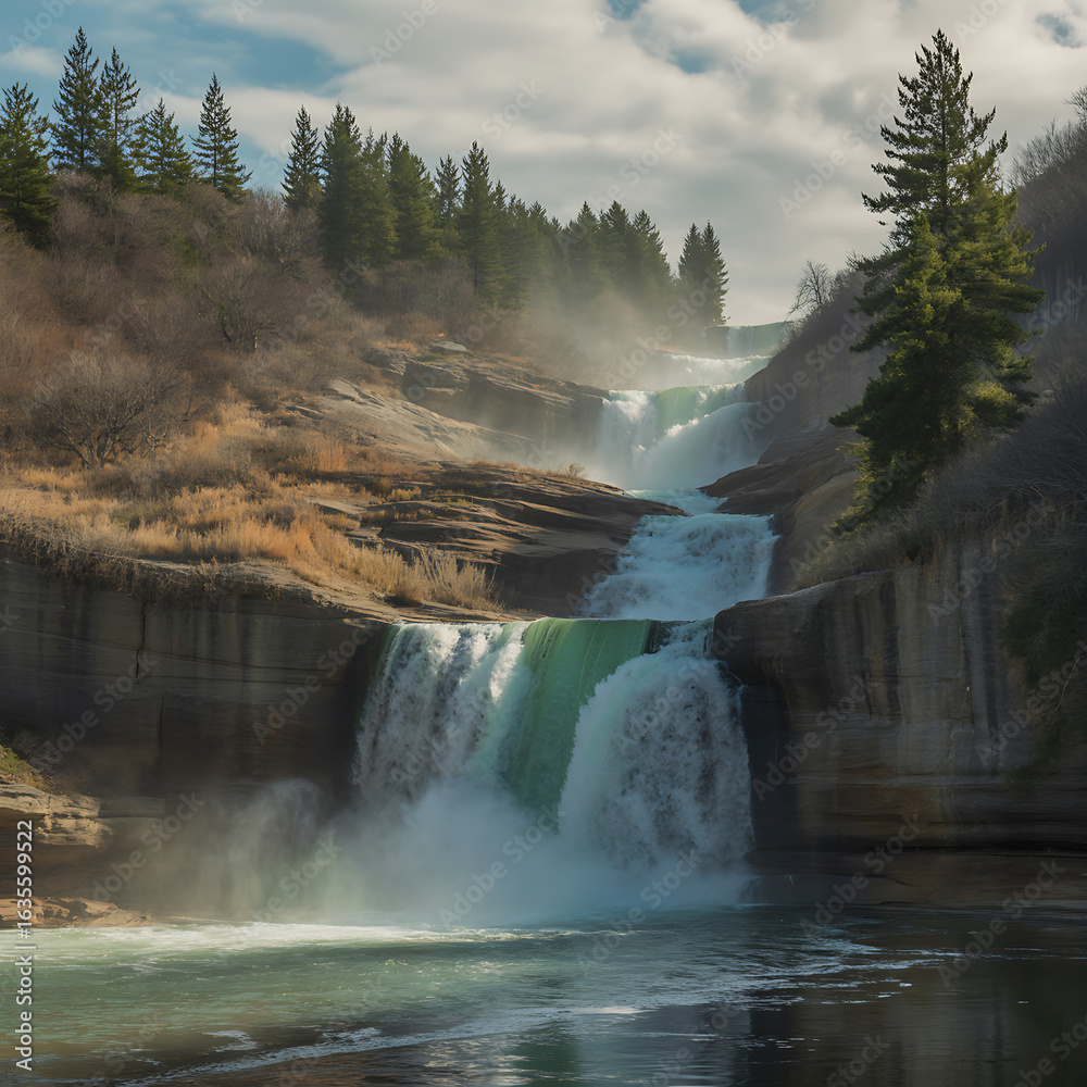 Fototapeta premium Scenic Tree-Lined Avenue in Warm Autumn Sunlight 