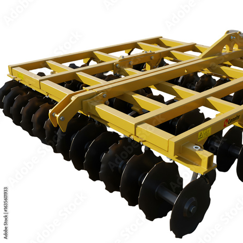 Yellow Disc Harrow Isolated Illustration on Transparent Background for Agriculture