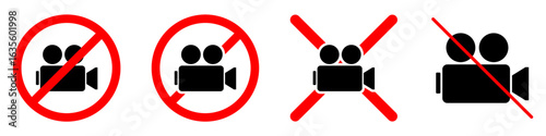 No filming sign vector symbolizing a prohibition against recording video. Represents privacy, copyright, or security restrictions in a location.