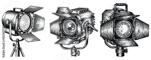 Studio Lights Illustration, Vintage Theatrical Spotlights, Stage Lighting Icon