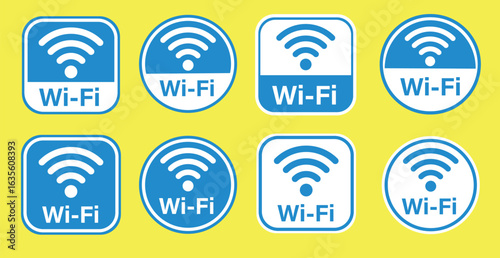 WiFi Symbol Icon Set – Yellow and Black Wireless Connection Symbols for Web and Network