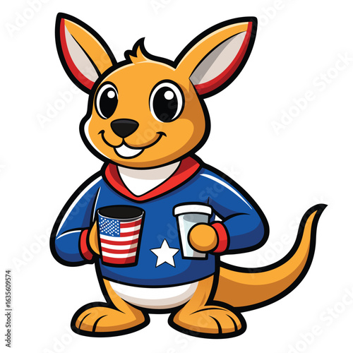 baby kangaroo mascot  joey  holding a soda  usa fl.eps
